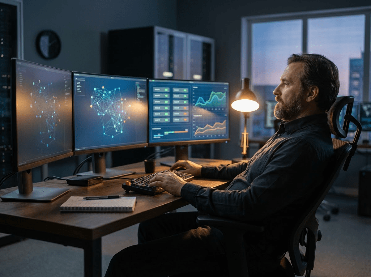 IT professional monitoring network traffic